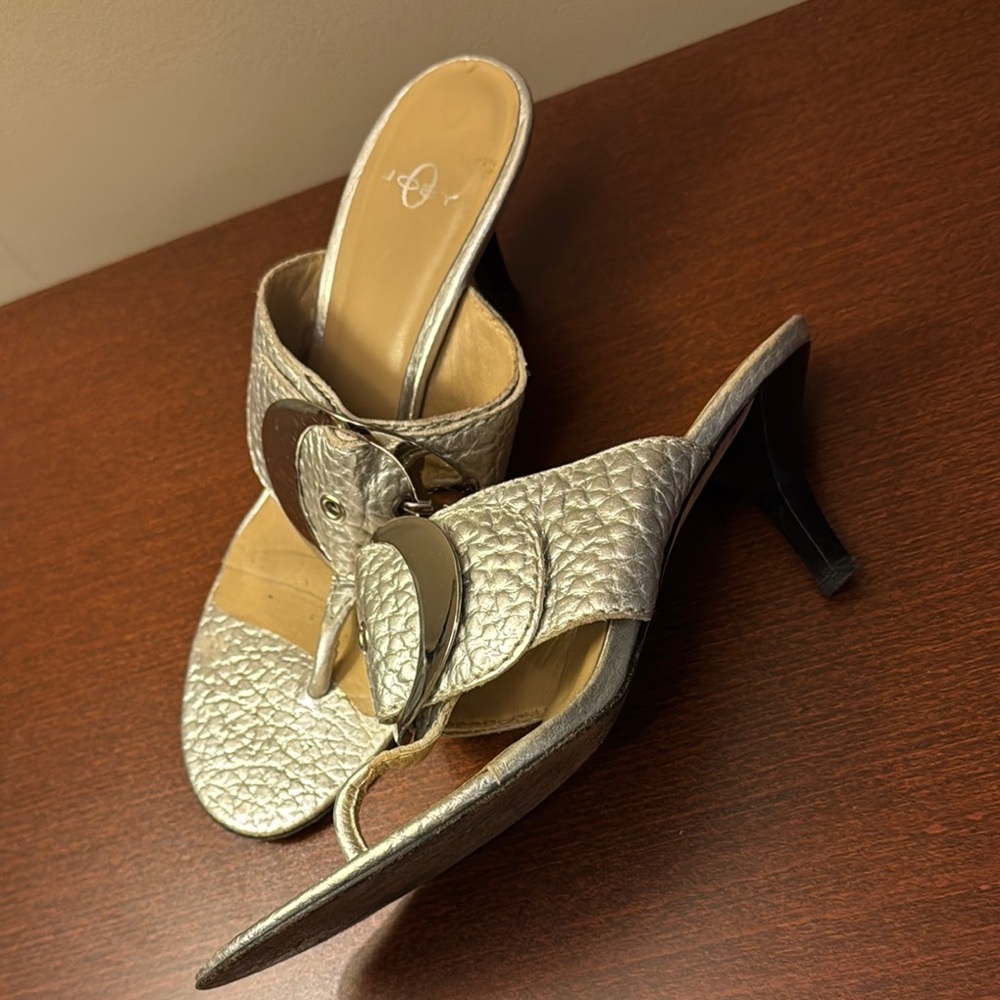 Silver Leather heel Sandals